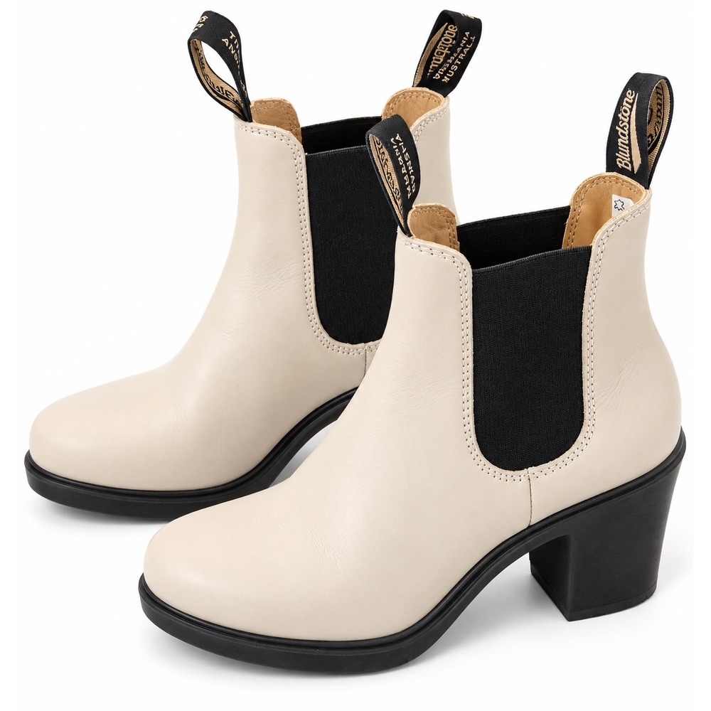 Blundstone Women's Heeled Chelsea Boots Cream Leather Size 8.5